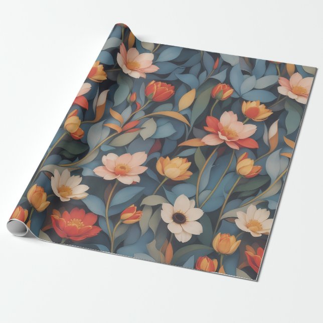 BLOMMÖNSTER 4 | Papper radbrytning Presentpapper (Utrullad)