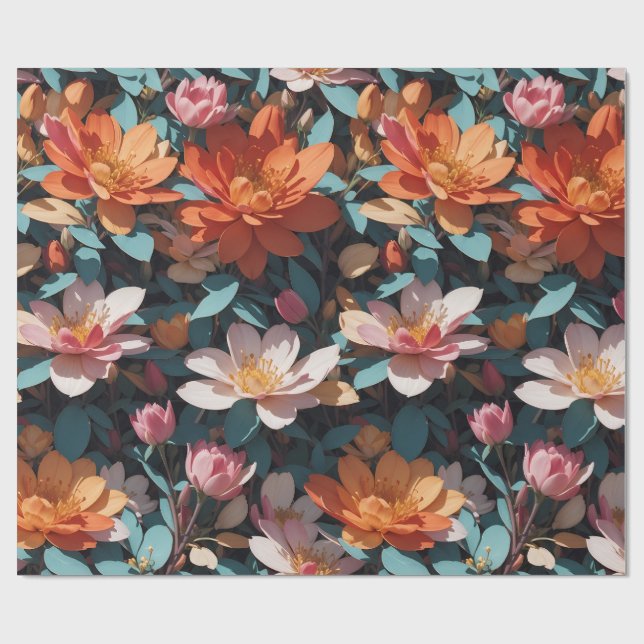 BLOMMÖNSTER 5 | Papper radbrytning Presentpapper (Platt)