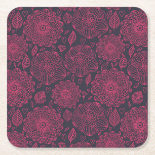 Blommönster 5 underlägg papper kvadrat