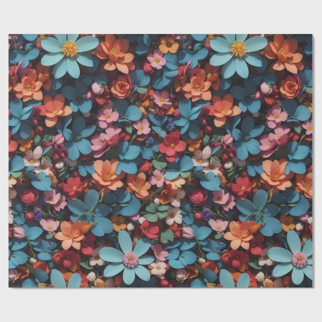 BLOMMÖNSTER 6 | Papper radbrytning Presentpapper (Platt)