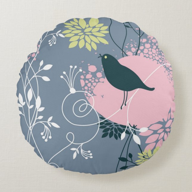 Blommönster 9 rund kudde (Framsidan)