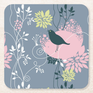Blommönster 9 underlägg papper kvadrat