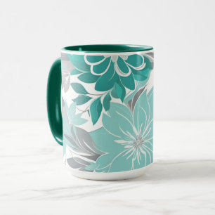 Blommönster, akva, kalk, turkos och Grått Mugg