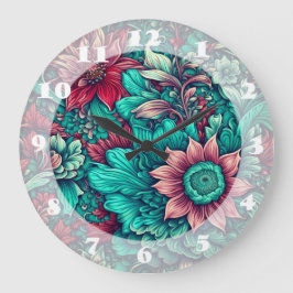 Blommönster, akva, kalk, turkos och Grått Stor Klocka