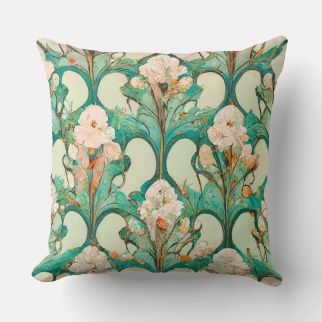 Blommönster Art nouveau Stil vid Tapet Kudde (Framsida)