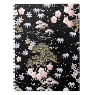 Blommönster av Black Rosa Cherry Blommar Elegant Anteckningsbok