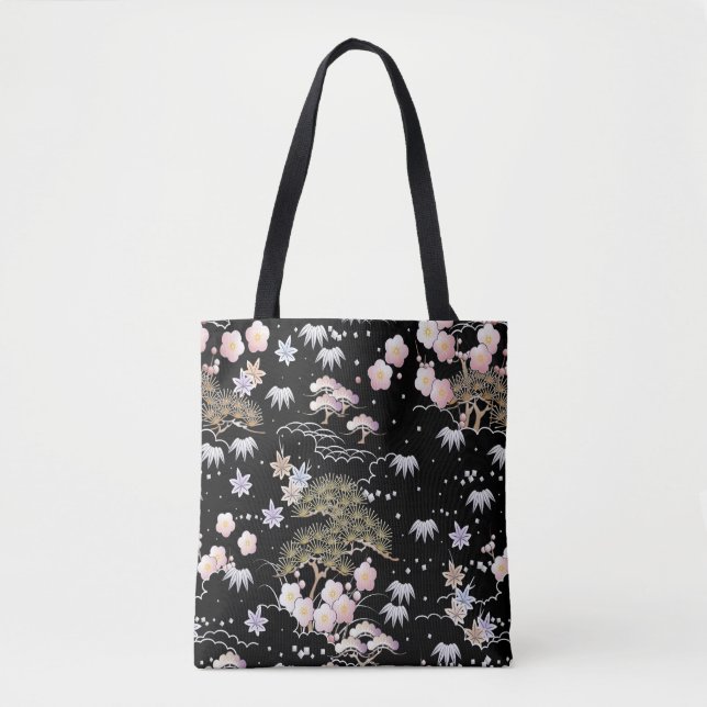 Blommönster av Black Rosa Cherry Blommar Elegant  Tygkasse (Framsida)