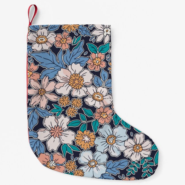 blommönster av elegant i liten hand, ritblomma.  julstrumpa (Framsidan)