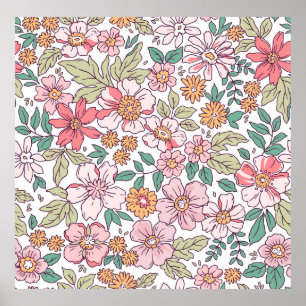 blommönster av elegant i liten hand, ritblomma. poster