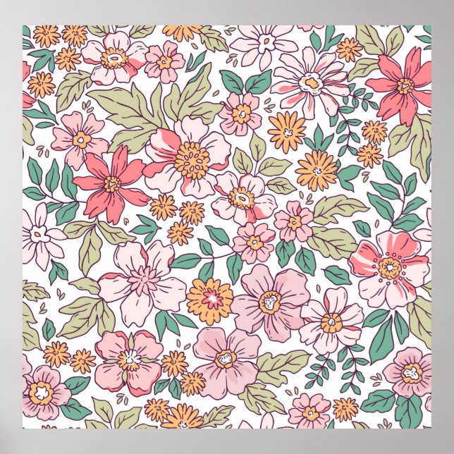 blommönster av elegant i liten hand, ritblomma. poster (Framsidan)