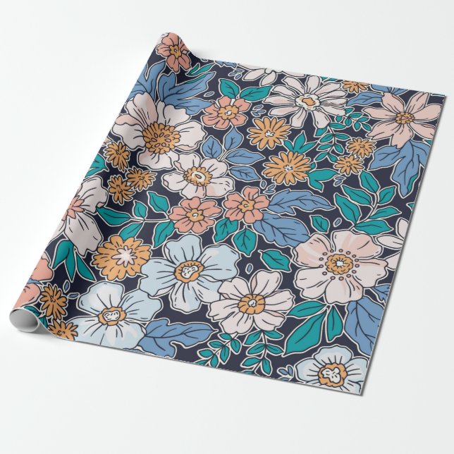 blommönster av elegant i liten hand, ritblomma.  presentpapper (Utrullad)