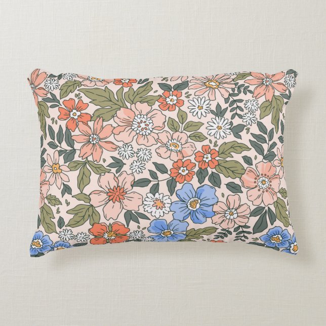 Blommönster av elegant i små handblommor  prydnadskudde (Framsidan)