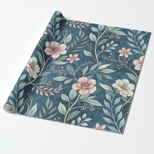 Blommönster av elegant med Blommar för Rosa och kr Presentpapper (Utrullad)
