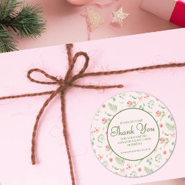 Blommönster av elegant Rosa Grönt Tack Runt Klistermärke