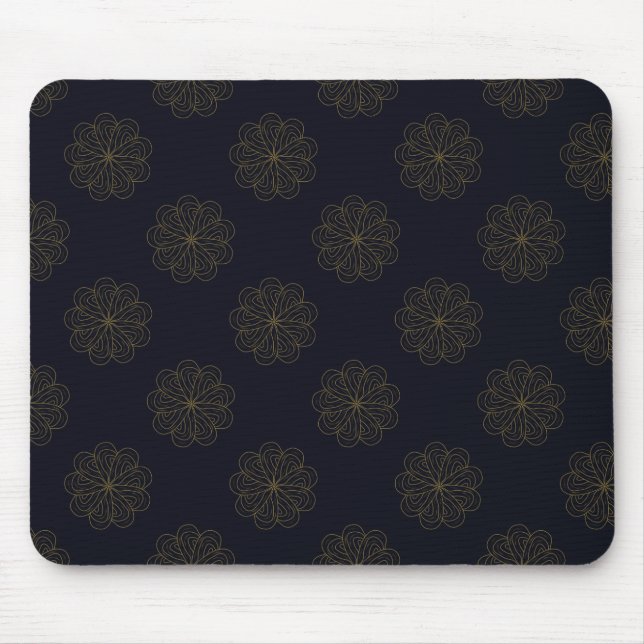 Blommönster av Eleganten Blue och Guld Musmatta (Framsidan)