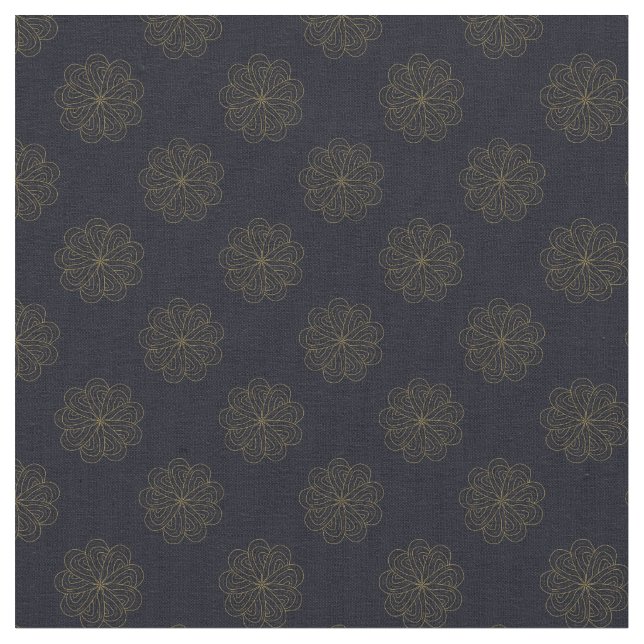 Blommönster av Eleganten Blue och Guld Tyg (Närbild)