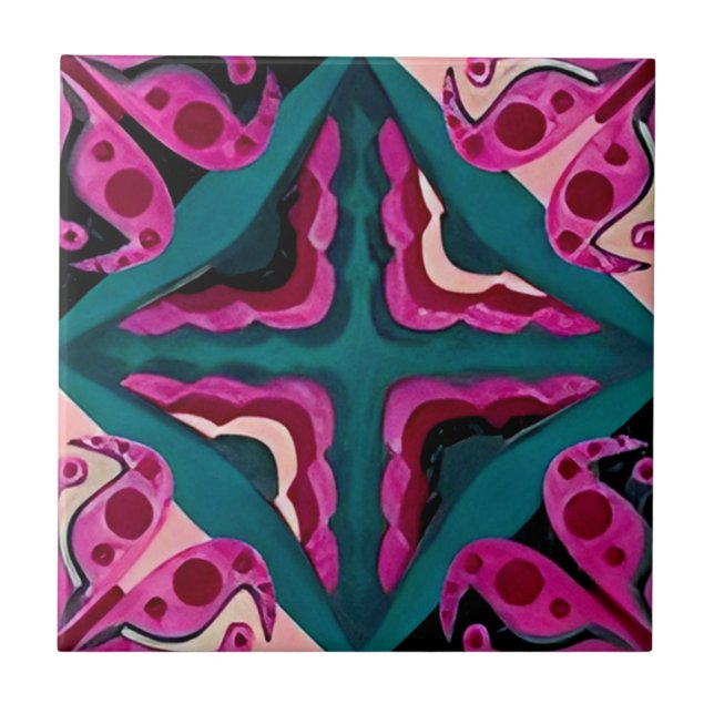 blommönster av hallon, harmoniska kakelplatta (Framsidan)