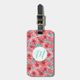 Blommönster av koraller och monogram bagagebricka