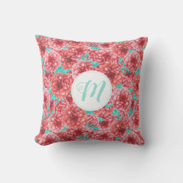 Blommönster av koraller och monogram kudde