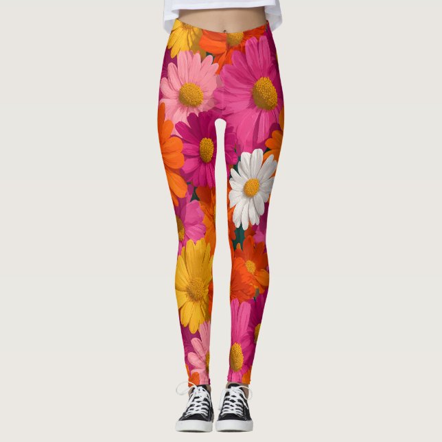 Blommönster av kraftig sömlös Daisy Leggings (Framsida)
