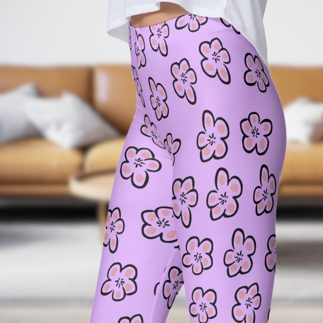 Blommönster av Lila Leggings (Modern Mimulus on Mauve)