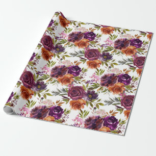 Blommönster av plommon och ingefära presentpapper