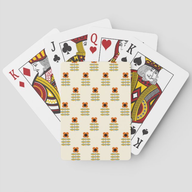 Blommönster av skandinavisk inspirerad Orange Casinokort (Baksidan)
