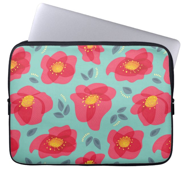 blommönster av snyggt i rosa och blått laptop sleeve (Framsidan)