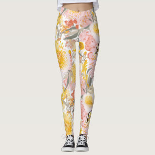 blommönster av sötens rosa och gult leggings