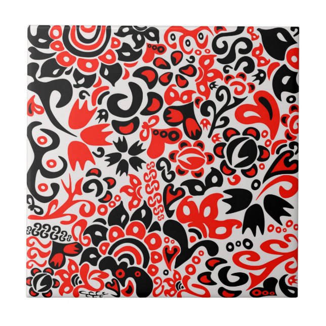 Blommönster av ukrainsk folkkonst  kakelplatta (Framsidan)