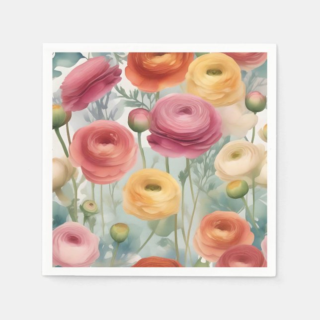 Blommönster av vattenfärg, botaniskt Ranunculus Pappersservett (Framsidan)