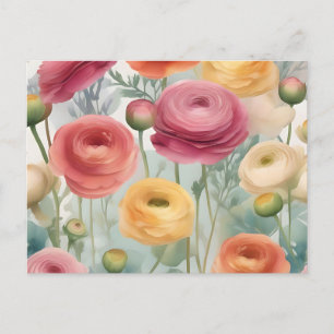 Blommönster av vattenfärg, botaniskt Ranunculus Vykort