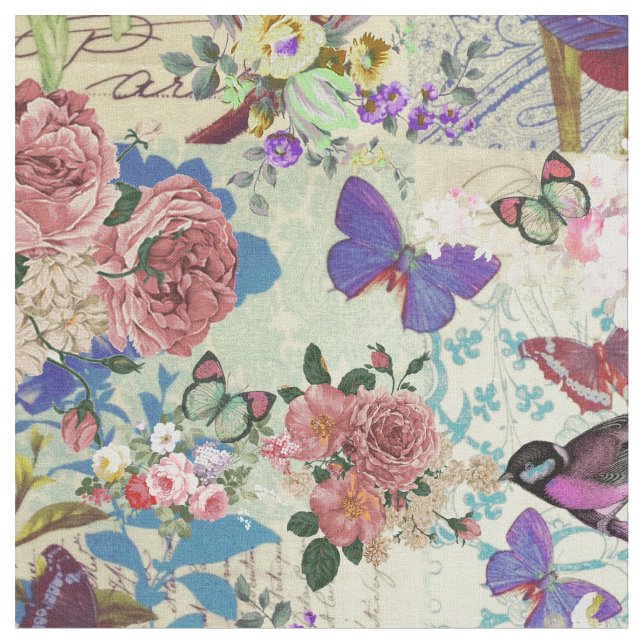 blommönster av vintage av färgade fjärilar tyg (Närbild)