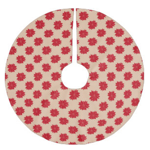 blommönster av vintage Rustit Red tan tan poinsett Julgransmatta Borstad Polyester
