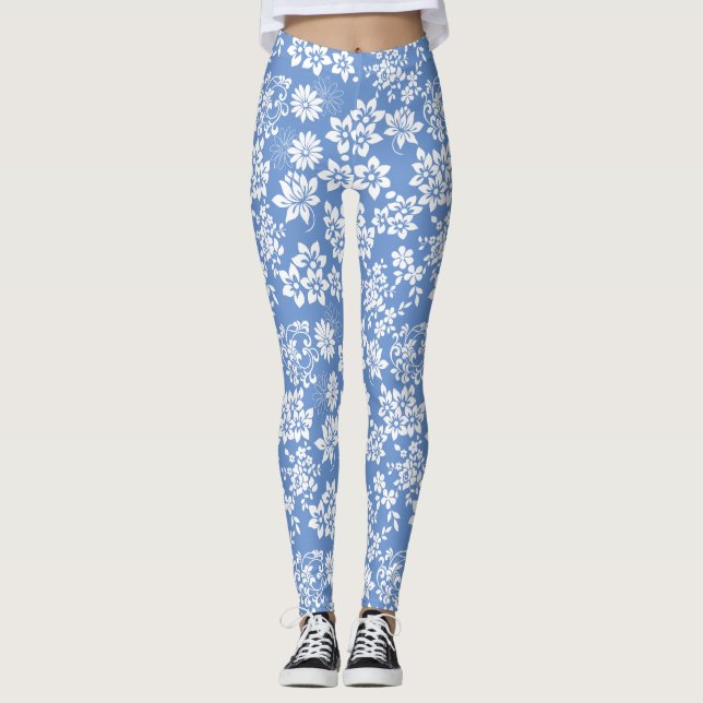 Blommönster.b L Blue BG Leggings (Framsida)