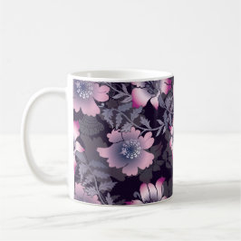 Blommönster Black Background Botanical Plant Kaffemugg