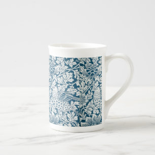 Blommönster Blommor Löv Fåglar Blå Benporslin Mugg