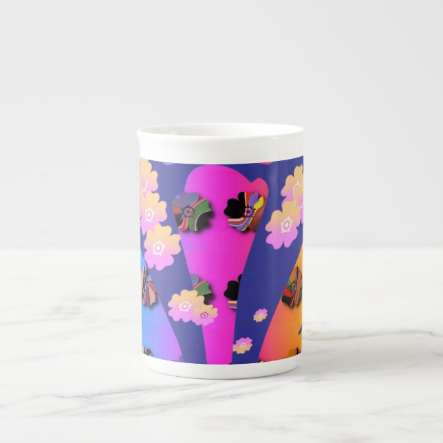 Blommönster Blue Benporslin Mugg (Framsidan)