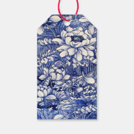Blommönster BLUE OCH WHITE AV GILTIG Märkre JAPANE Presentetikett