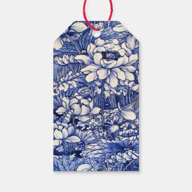 Blommönster BLUE OCH WHITE AV GILTIG Märkre JAPANE Presentetikett (Framsidan)