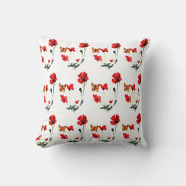 Blommönster Butterfly Red Poppy Kudde