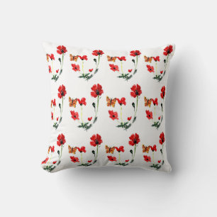 Blommönster Butterfly Red Poppy Kudde