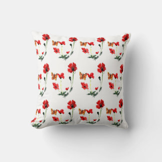 Blommönster Butterfly Red Poppy Kudde