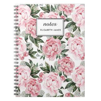 Blommönster chic Rosa Peonies   Anpassningsbar Anteckningsbok