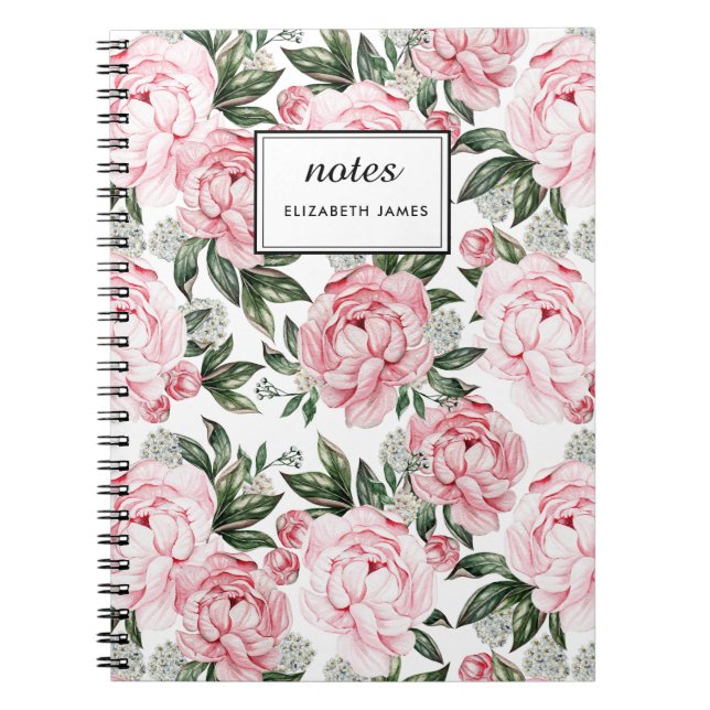 Blommönster chic Rosa Peonies   Anpassningsbar Anteckningsbok (Framsidan)
