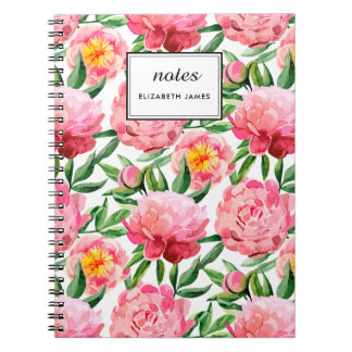 Blommönster chic Rosa Peonies   Anpassningsbar Anteckningsbok