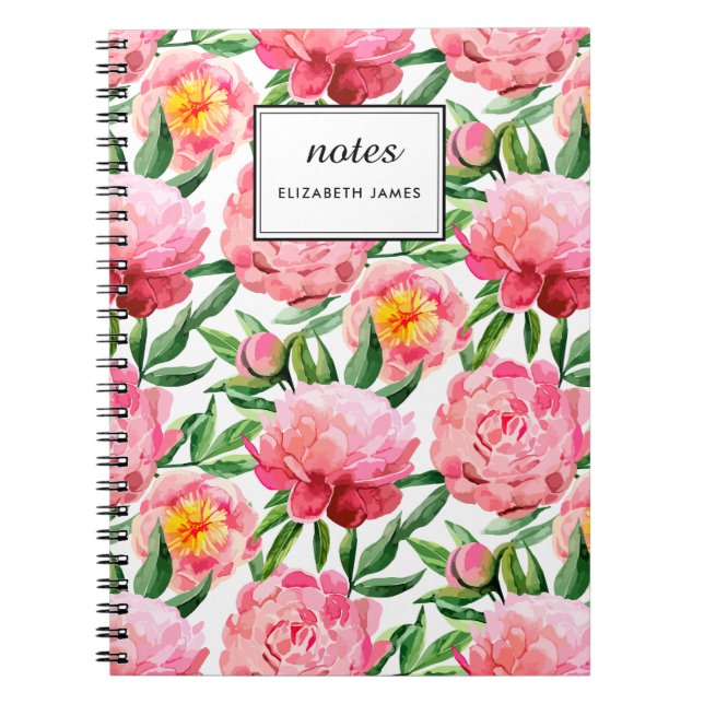 Blommönster chic Rosa Peonies   Anpassningsbar Anteckningsbok (Framsidan)
