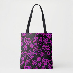 Blommönster D02.rosa.b Black BG Tygkasse