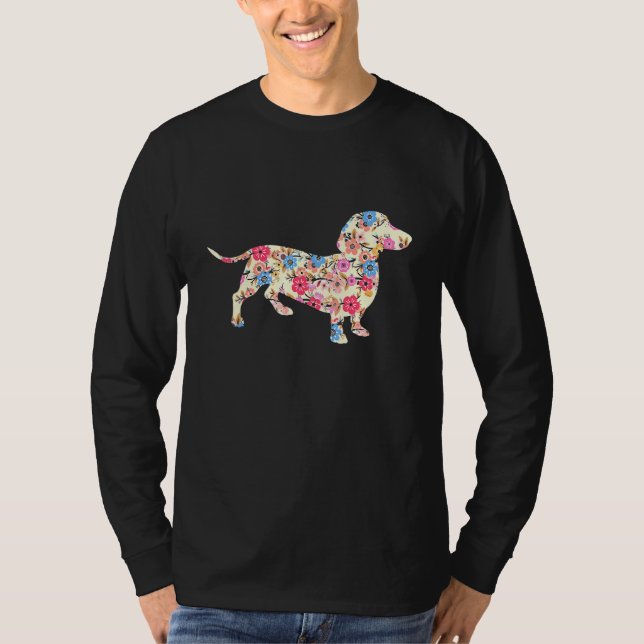 Blommönster Dachshund T Shirt (Framsida)
