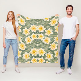 Blommönster Daffodil Flowers Fleecefilt